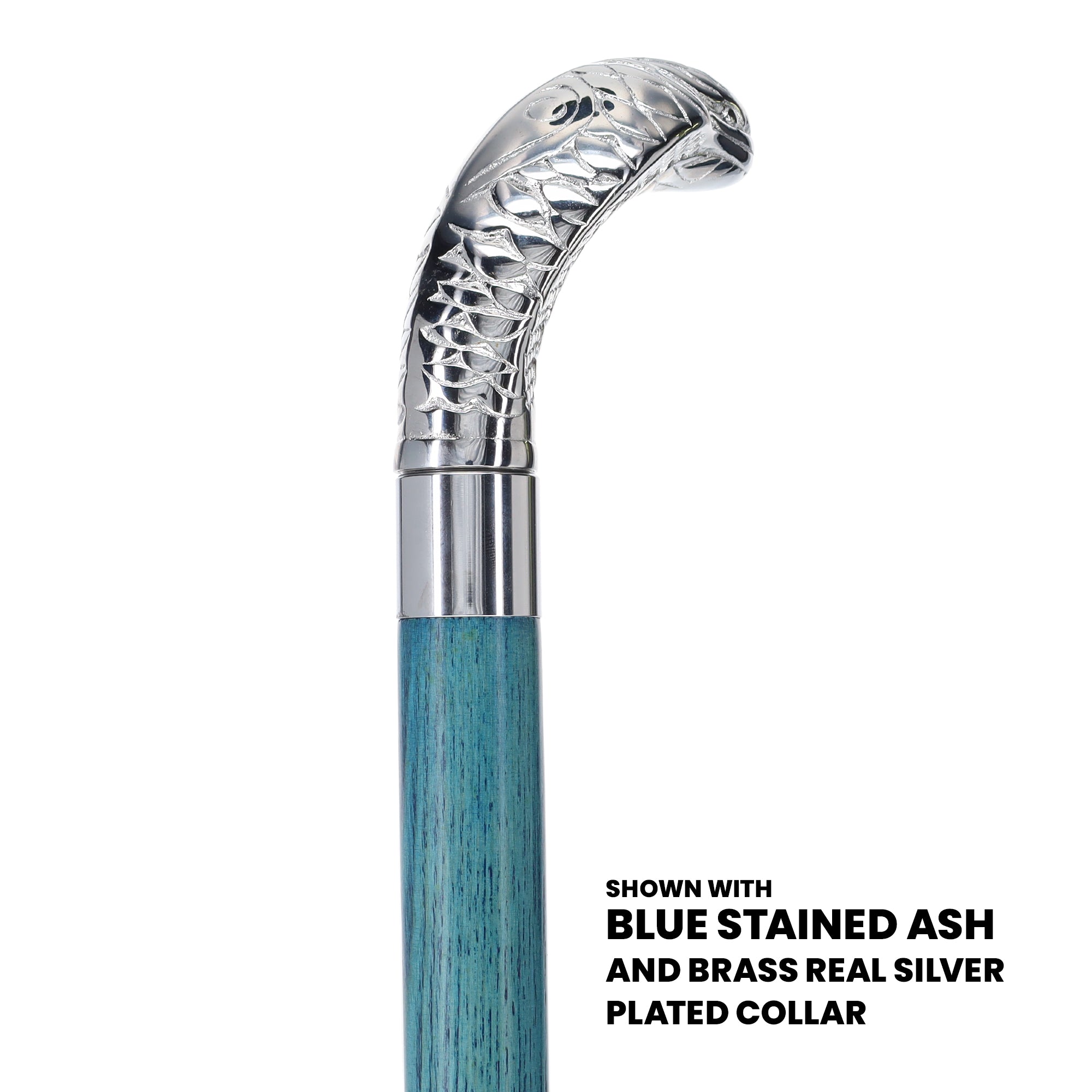 Chrome Plated Snake Handle Walking Cane w/ Custom Color Stained Ash Shaft & Collar