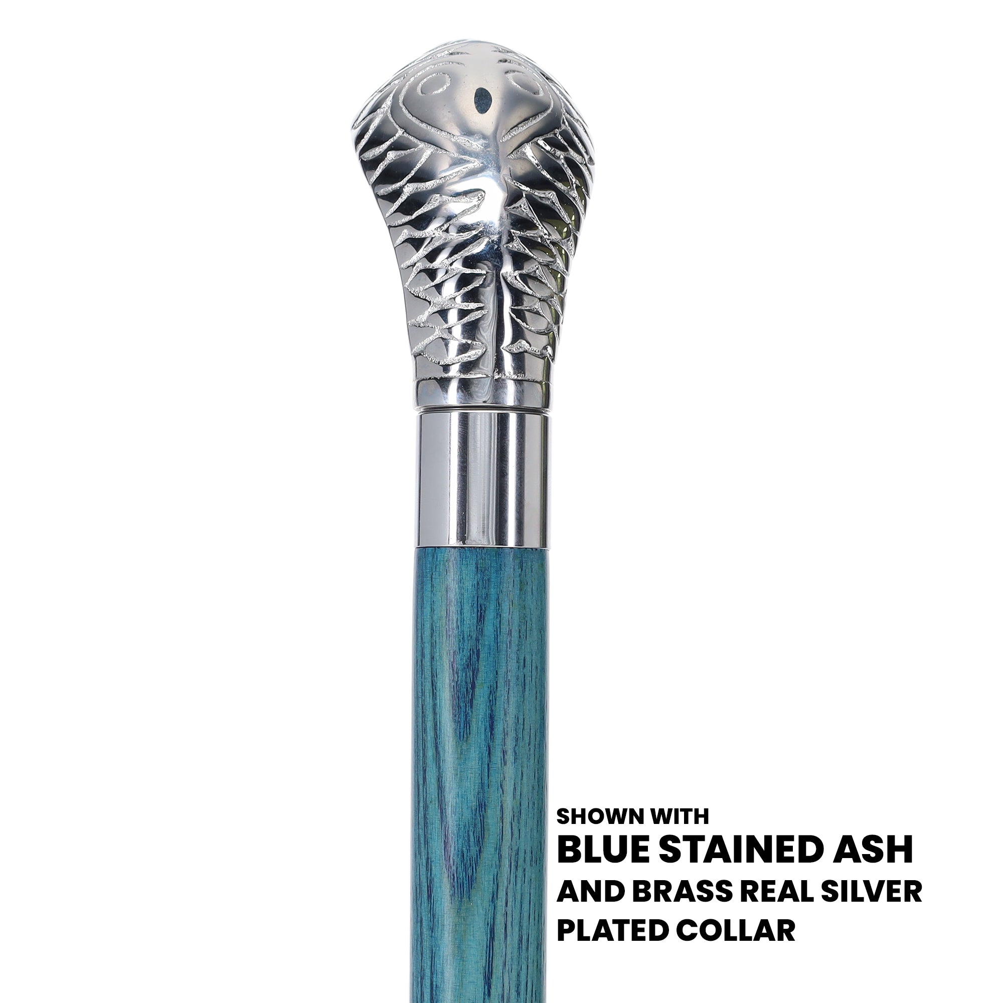 Chrome Plated Snake Handle Walking Cane w/ Custom Color Stained Ash Shaft & Collar