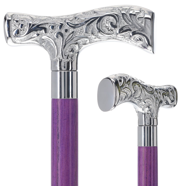 Exclusive Joker-Inspired Chrome T-Shape Cane: Stained Shaft