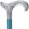 Scratch and Dent Chrome Plated Derby Handle Walking Cane w/ Blue Stained Ash Shaft & Brass Silver Collar V3224