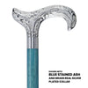 Scratch and Dent Chrome Plated Derby Handle Walking Cane w/ Blue Stained Ash Shaft & Brass Silver Collar V3224