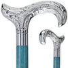 Scratch and Dent Chrome Plated Derby Handle Walking Cane w/ Blue Stained Ash Shaft & Brass Silver Collar V3224