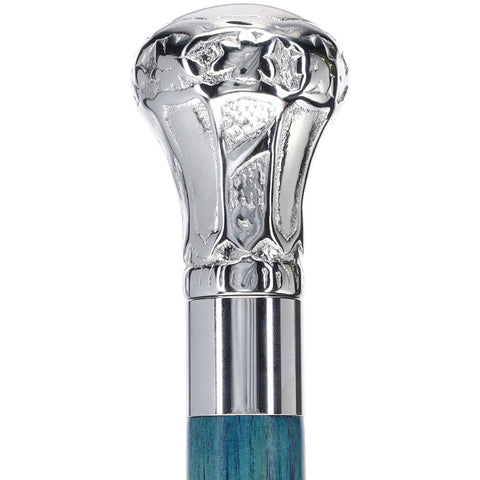 Chrome Plated Knob Handle Walking Cane w/ Custom Color Stained Ash Shaft & Collar