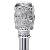 Scratch and Dent Chrome Plated Skull Handle Walking Cane w/ Black Beechwood Shaft and Brass Silver Collar V2035