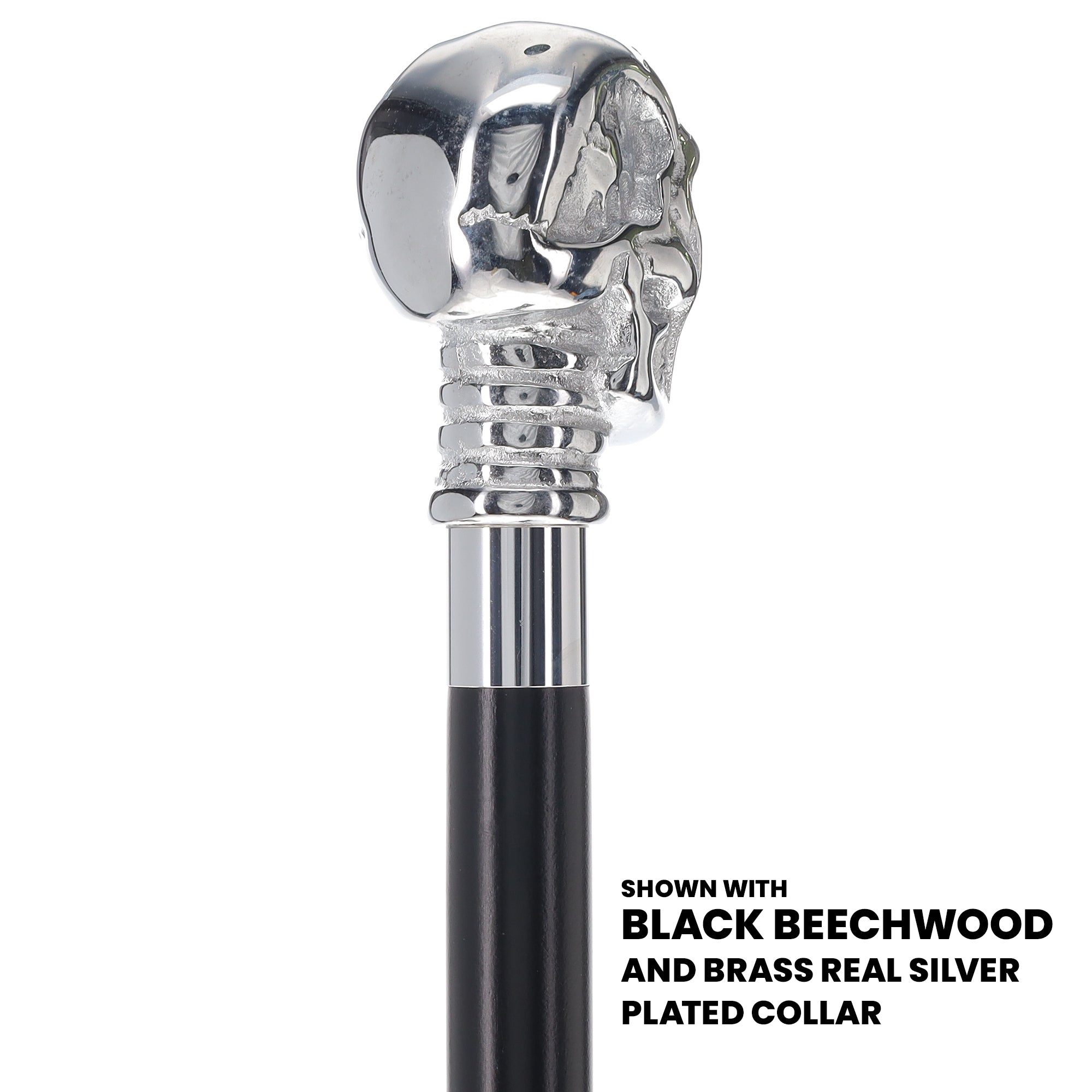 Skull Premium Chrome Brass Handle Cane: Custom Shaft & Collar