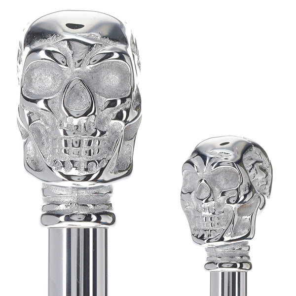 Skull Premium Chrome Brass Handle Cane: Custom Shaft & Collar