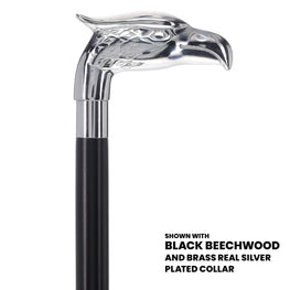 Scratch and Dent Chrome Plated Eagle Handle Walking Cane w/ Black Beechwood Shaft and Aluminum Silver Collar V2079