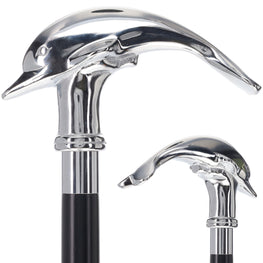 Chrome Plated Dolphin Handle Walking Cane w/ Custom Shaft and Collar