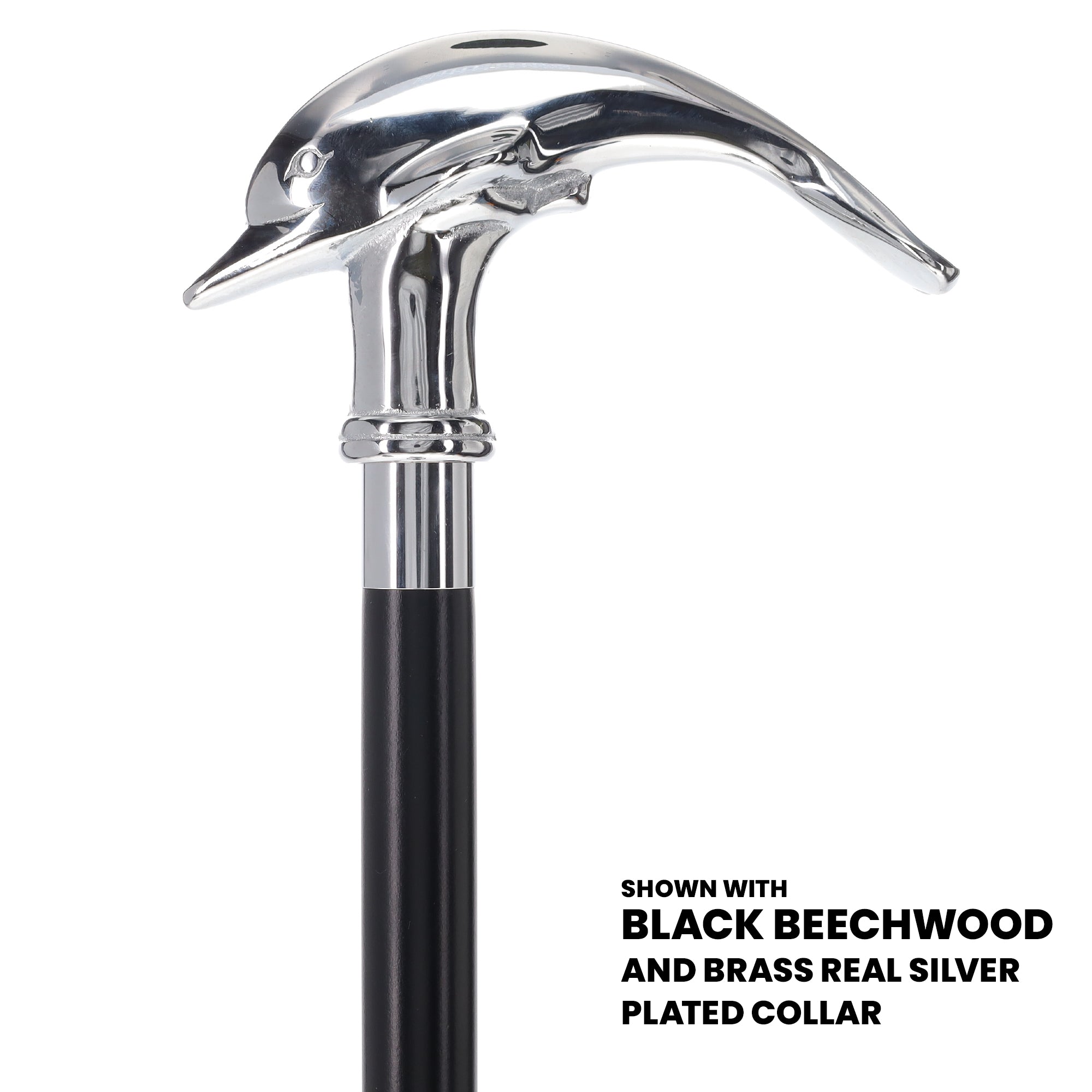 Dolphin Premium Chrome Brass Cane: Custom Shaft & Collar