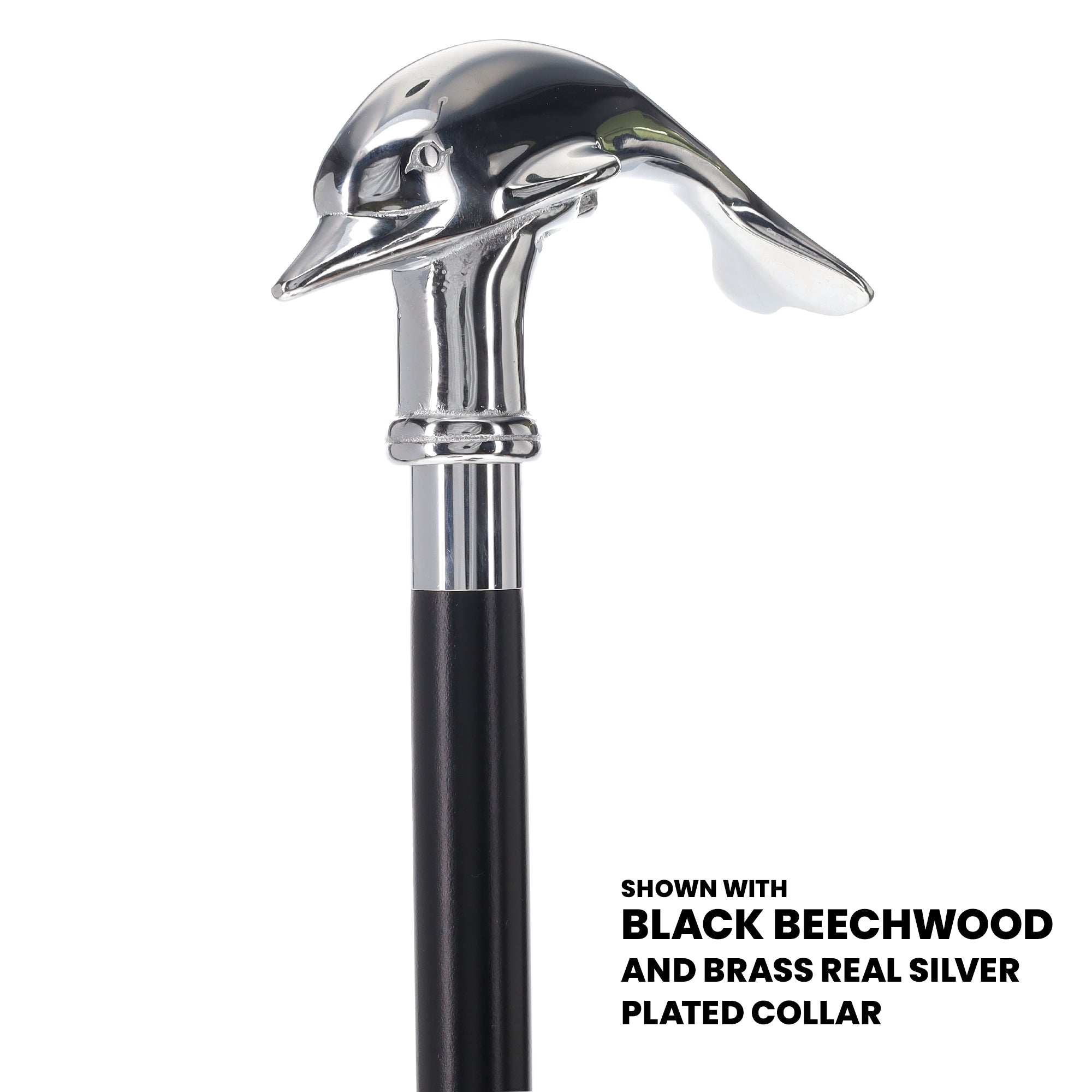 Dolphin Premium Chrome Brass Cane: Custom Shaft & Collar