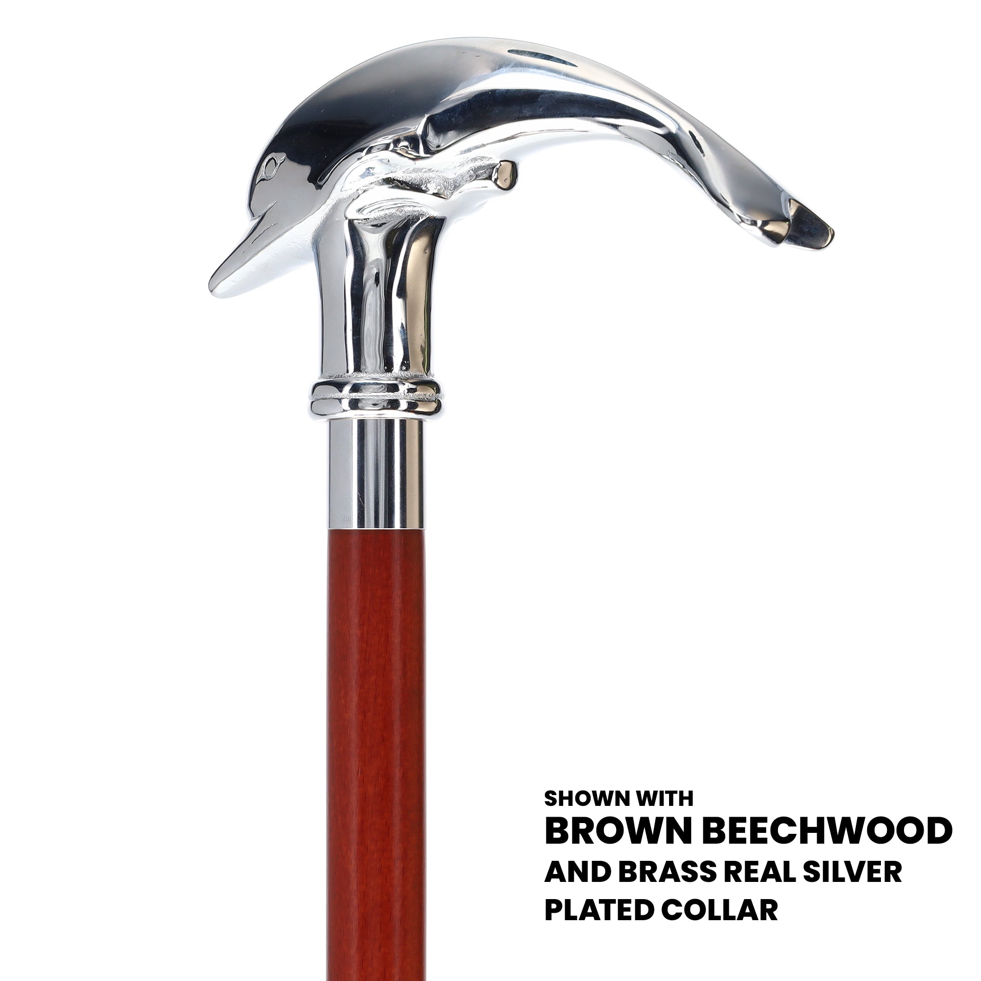 Dolphin Premium Chrome Brass Cane: Custom Shaft & Collar