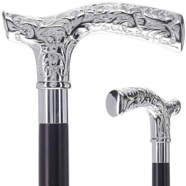 Scratch and Dent Chrome Plated Fritz Handle Walking Cane w/ Ash Shaft and  Brass Silver Collar V3168