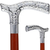 Scratch and Dent Chrome Plated Fritz Handle Walking Cane w/ White Beechwood Shaft and Aluminum Silver Collar V3215