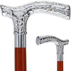 Scratch and Dent Chrome Plated Fritz Handle Walking Cane w/ Black Beechwood Shaft and Aluminum Silver Collar V2221