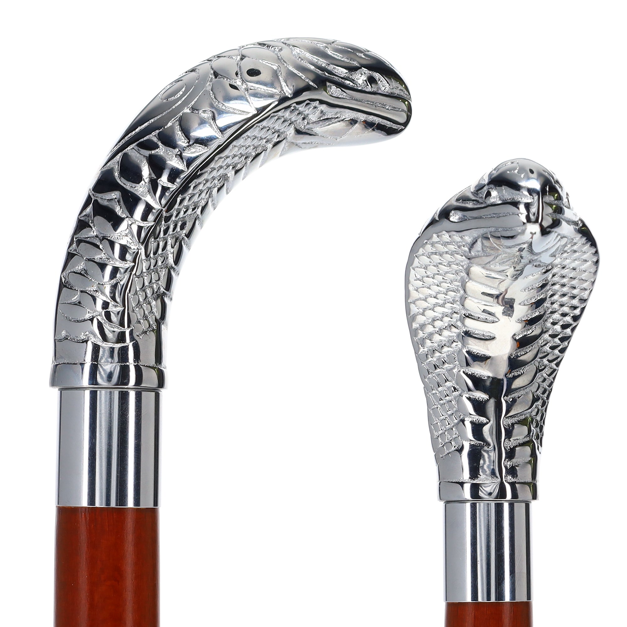 Chrome Plated Snake Handle Walking Cane w/ Custom Shaft and Collar