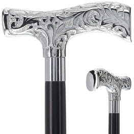 Chrome Plated T shaped Handle Walking Cane w/ Custom Shaft and Collar
