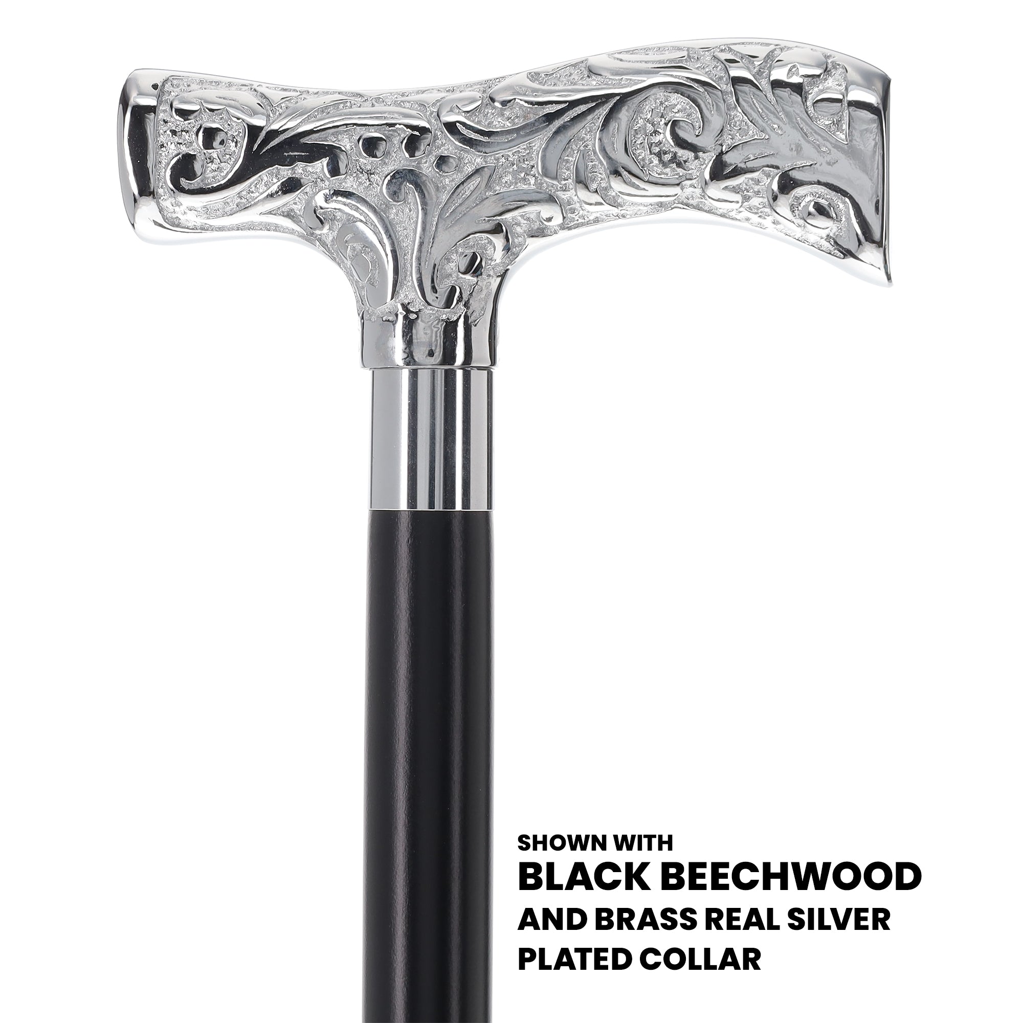 T-Handle Premium Chrome Brass Cane: Custom Shaft & Collar
