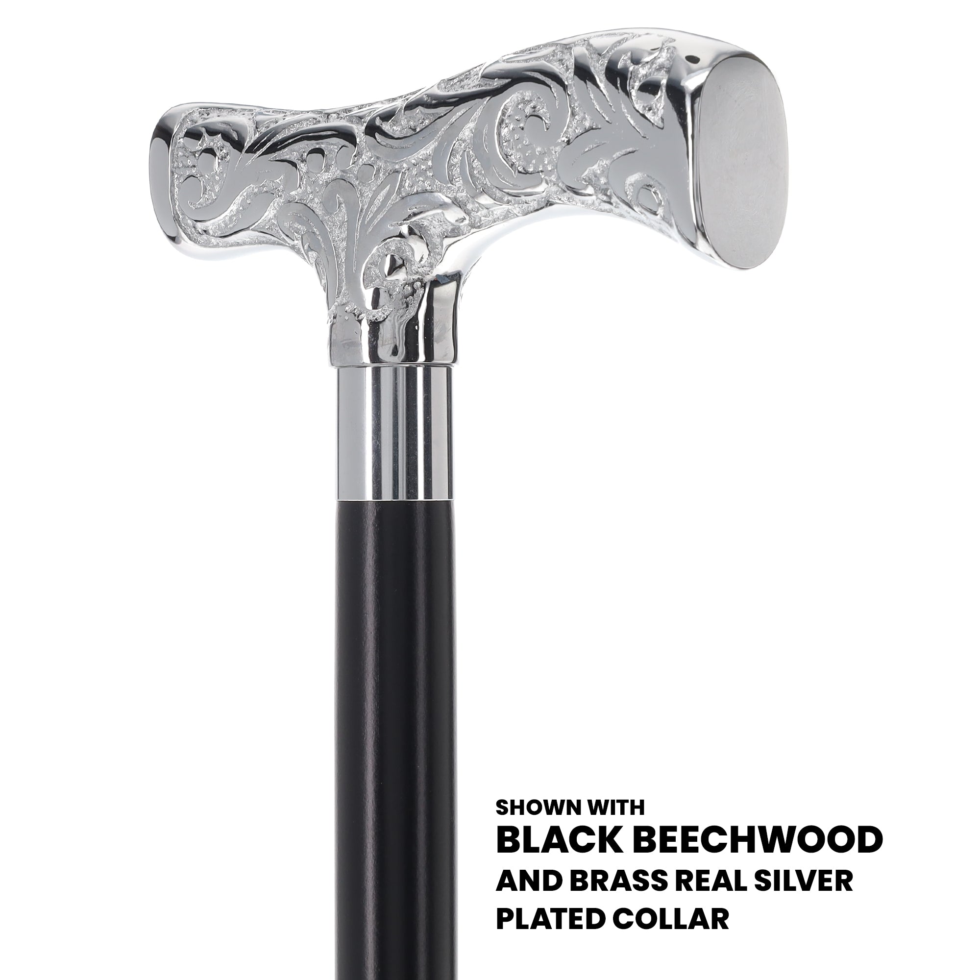 T-Handle Premium Chrome Brass Cane: Custom Shaft & Collar
