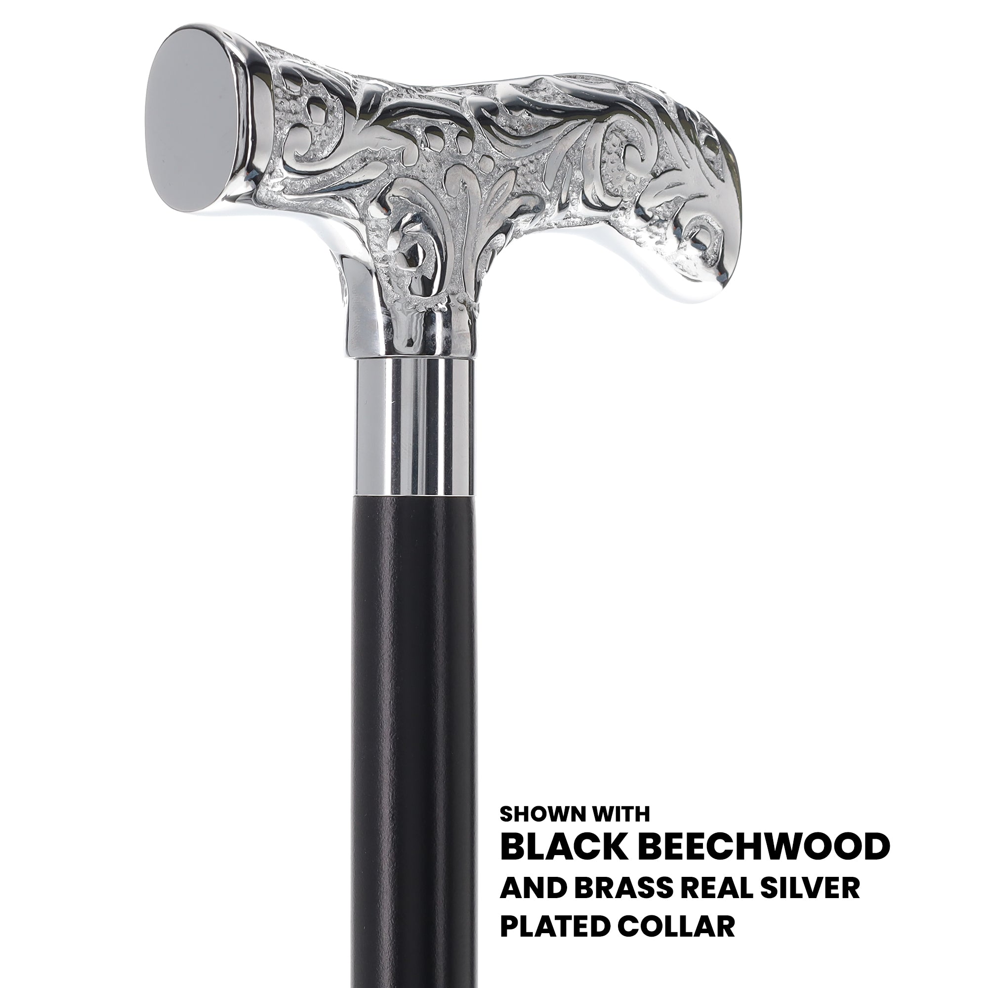 T-Handle Premium Chrome Brass Cane: Custom Shaft & Collar