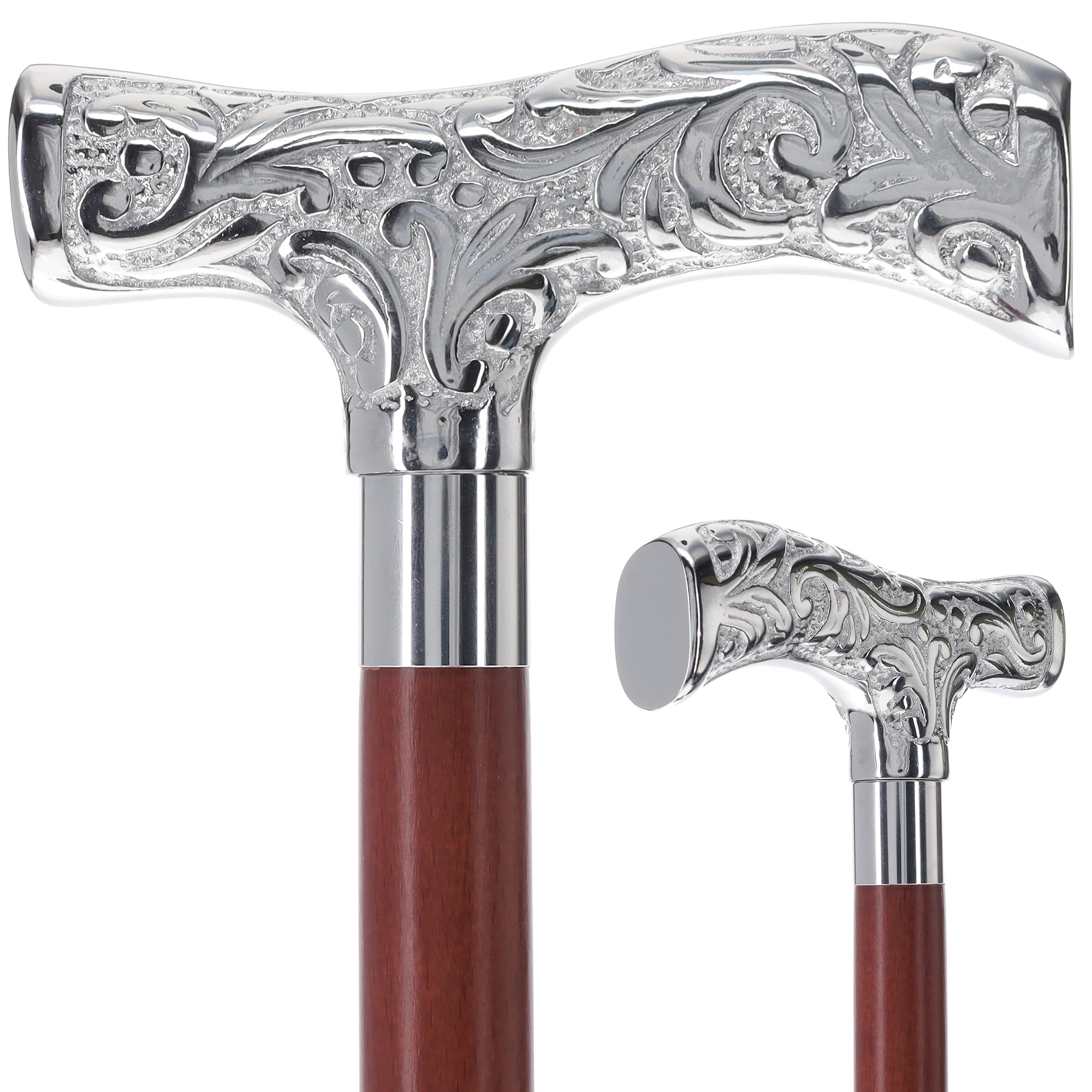 T-Handle Premium Chrome Brass Cane: Custom Shaft & Collar