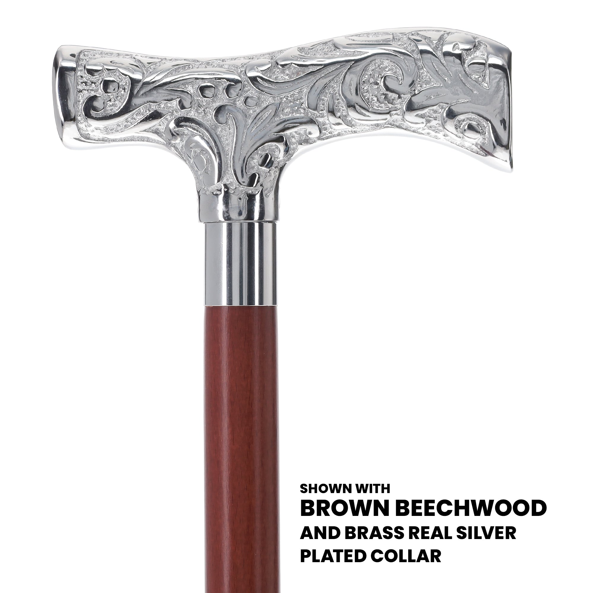T-Handle Premium Chrome Brass Cane: Custom Shaft & Collar