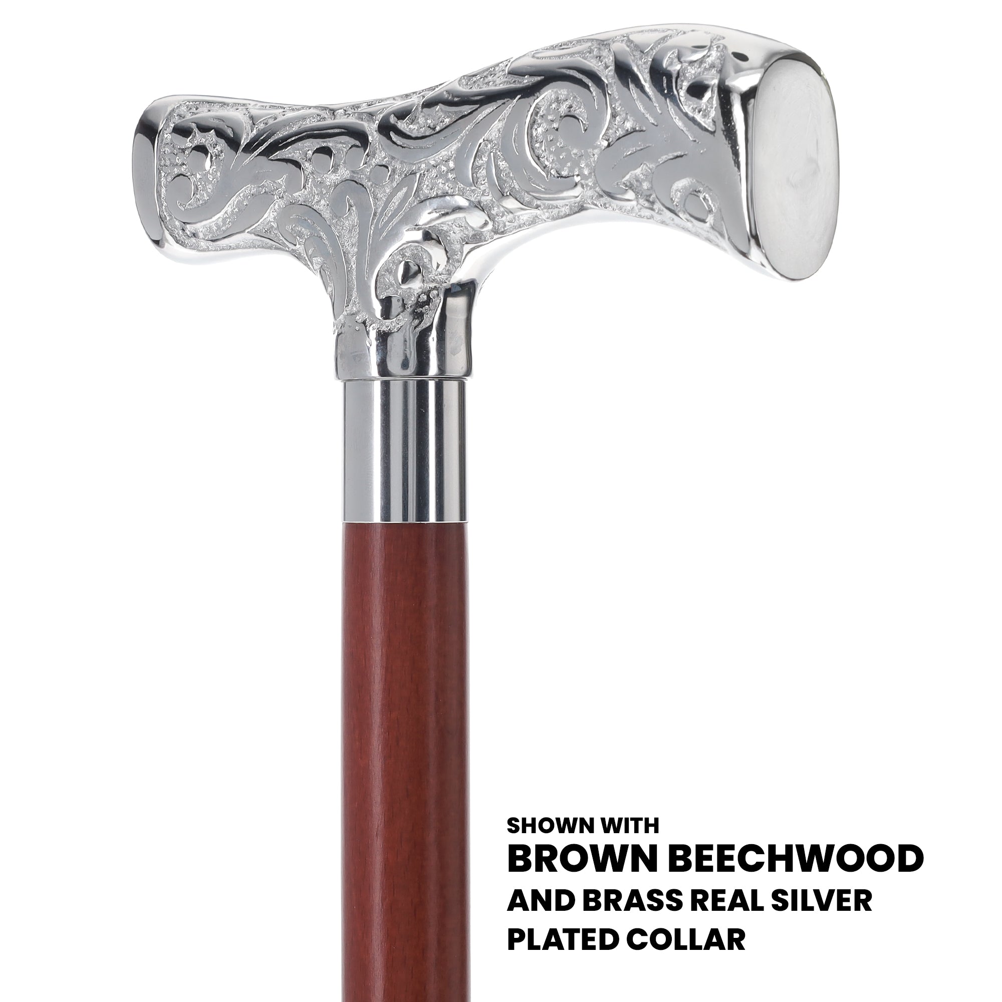 T-Handle Premium Chrome Brass Cane: Custom Shaft & Collar