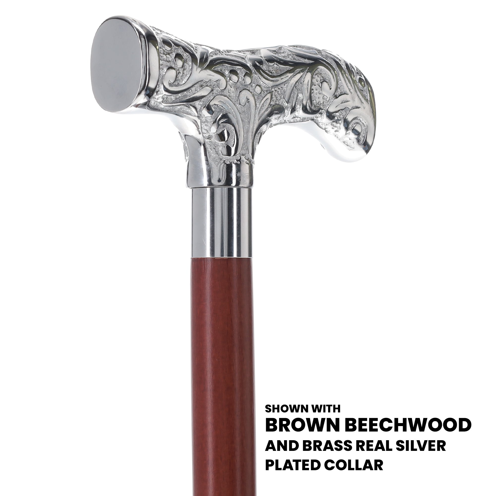 T-Handle Premium Chrome Brass Cane: Custom Shaft & Collar