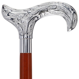 Scratch and Dent Chrome Plated Derby Handle Walking Cane w/ Wenge Shaft and Aluminum Silver Collar V2146