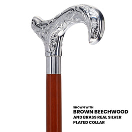 Scratch and Dent Chrome Plated Derby Handle Walking Cane w/ Black Beechwood Shaft and Aluminum Silver Collar V2156