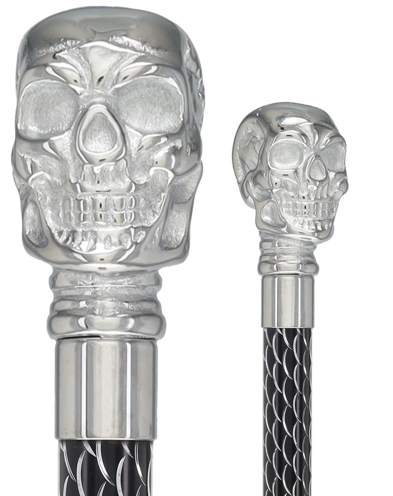 Skull Premium Chrome Brass Cane: Laser-Etched Custom Shaft