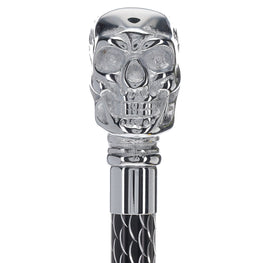 Scratch and Dent Chrome Skull Handle Walking Cane w/ Solid Black Adjustable Shaft V2149