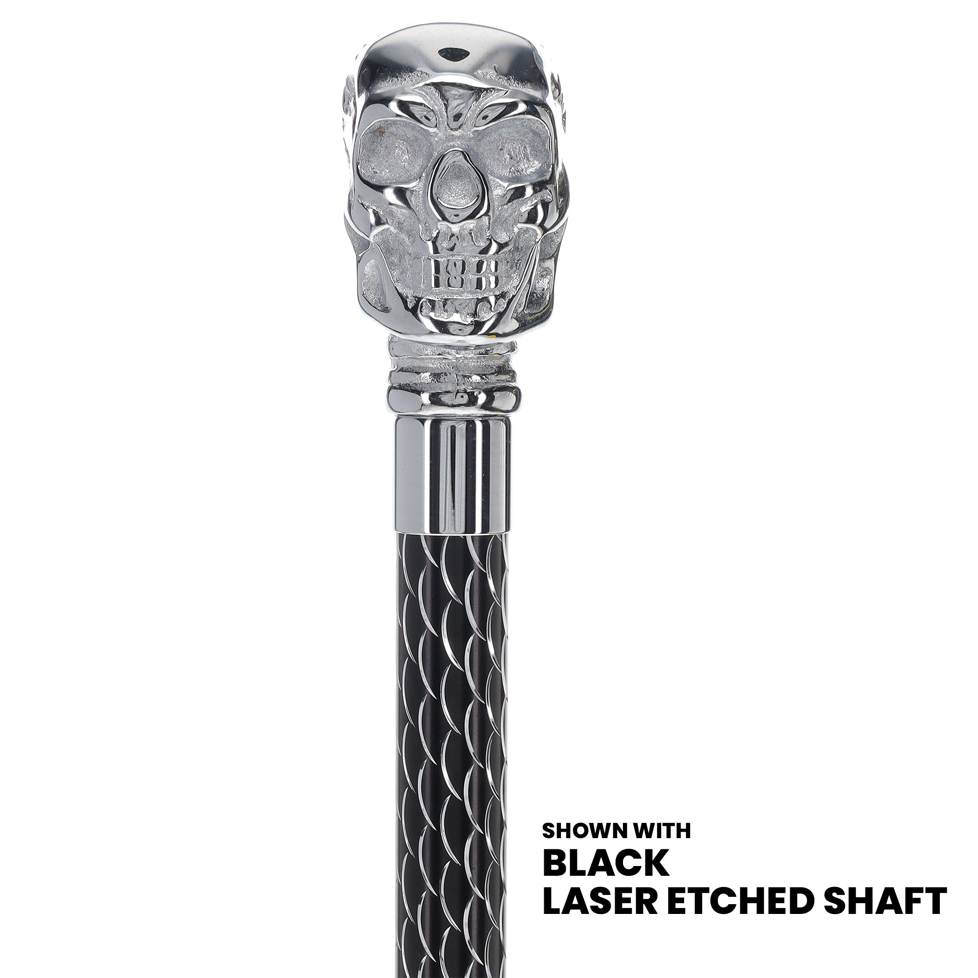 Skull Premium Chrome Brass Cane: Laser-Etched Custom Shaft