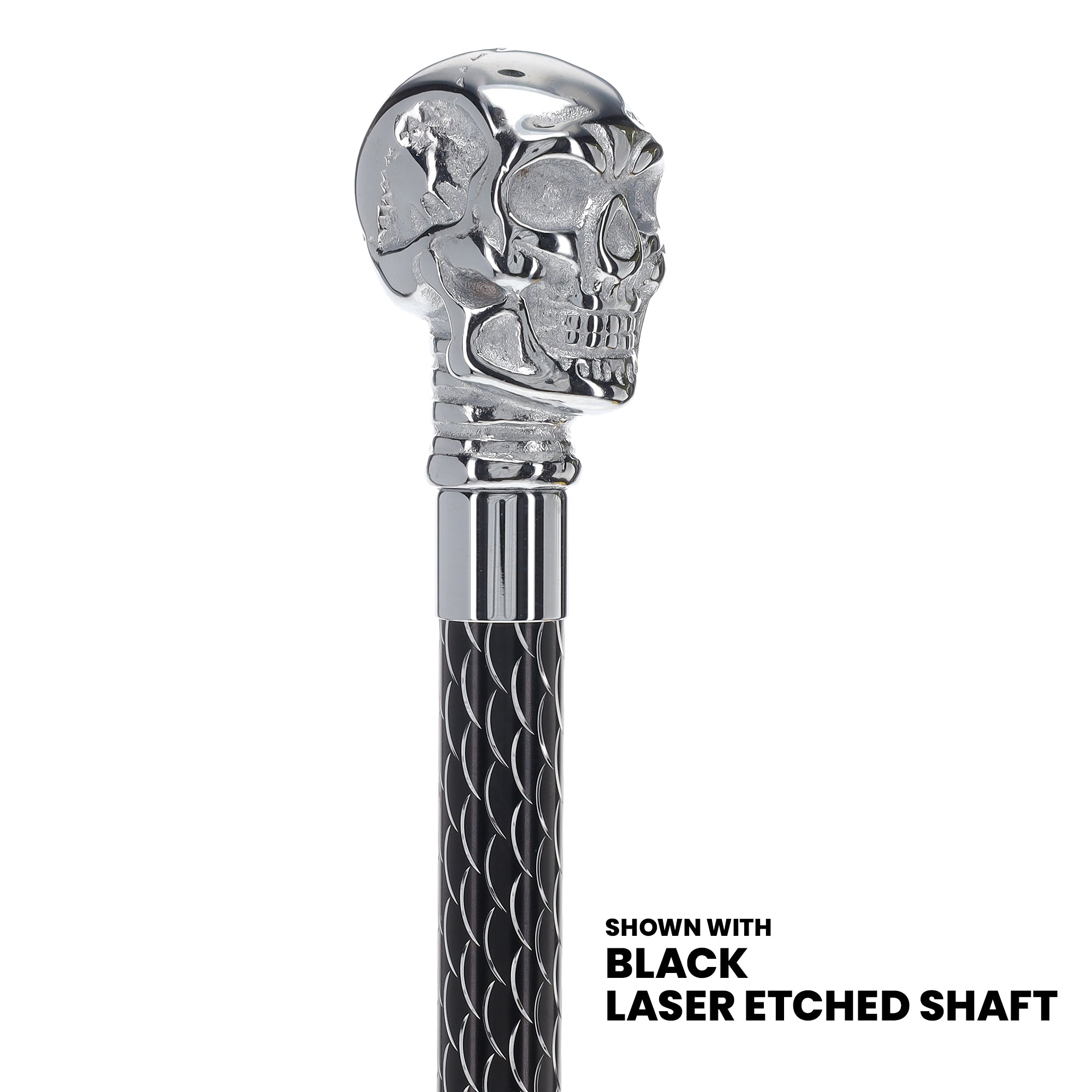 Skull Premium Chrome Brass Cane: Laser-Etched Custom Shaft