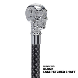 Scratch and Dent Chrome Skull Handle Walking Cane w/ Solid Black Adjustable Shaft V2149