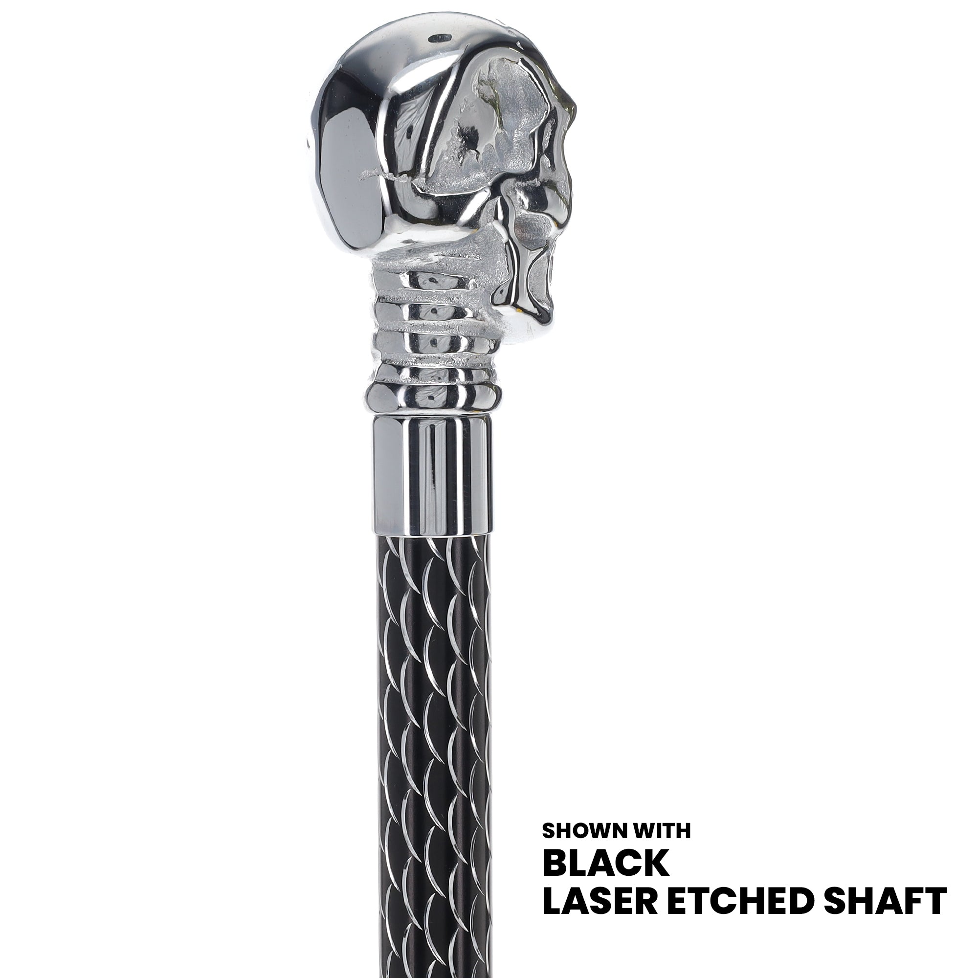 Skull Premium Chrome Brass Cane: Laser-Etched Custom Shaft