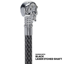 Scratch and Dent Chrome Skull Handle Walking Cane w/ Brown Laser Etched Shaft V2085