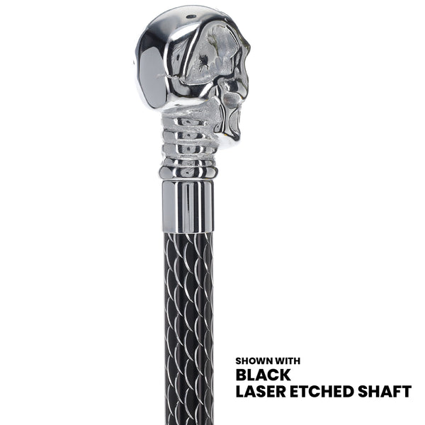 Skull Premium Chrome Brass Cane LaserEtched Custom Shaft