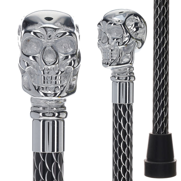 Skull Premium Chrome Brass Cane: Laser-Etched Custom Shaft