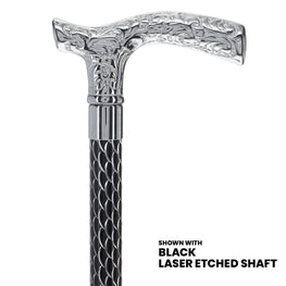 Scratch and Dent Chrome Fritz Handle Walking Cane w/ Black Laser Etched Shaft V3223