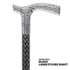 Scratch and Dent Chrome Fritz Handle Walking Cane w/ Black Adjustable Laser Etched Shaft V2117