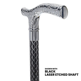 Scratch and Dent Chrome Fritz Handle Walking Cane w/ Black Adjustable Laser Etched Shaft V2117