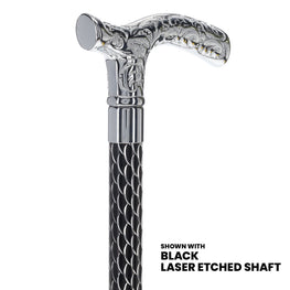 Scratch and Dent Chrome Fritz Handle Walking Cane w/ Black Laser Etched Shaft V3223