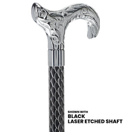 Scratch and Dent Chrome Derby Handle Walking Cane w/ Black Laser Etched Shaft V2147
