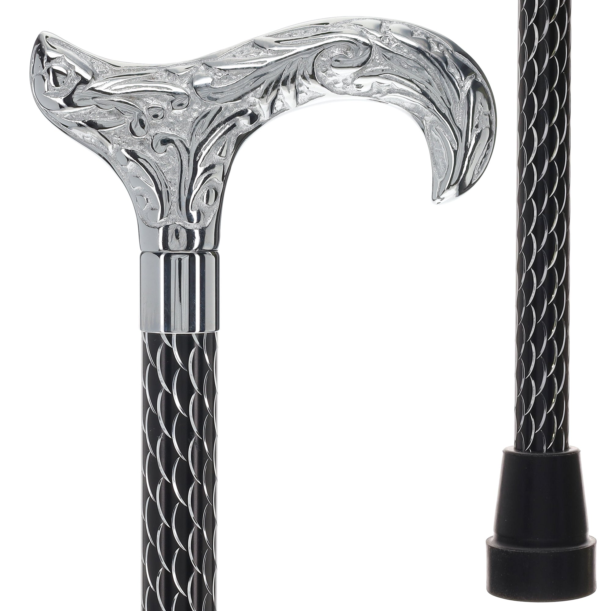 Scratch and Dent Chrome Derby Handle Walking Cane w/ Black Laser