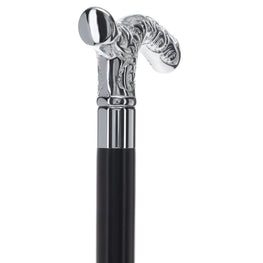 Chrome Fritz Handle Walking Flask Cane with Wooden Shaft