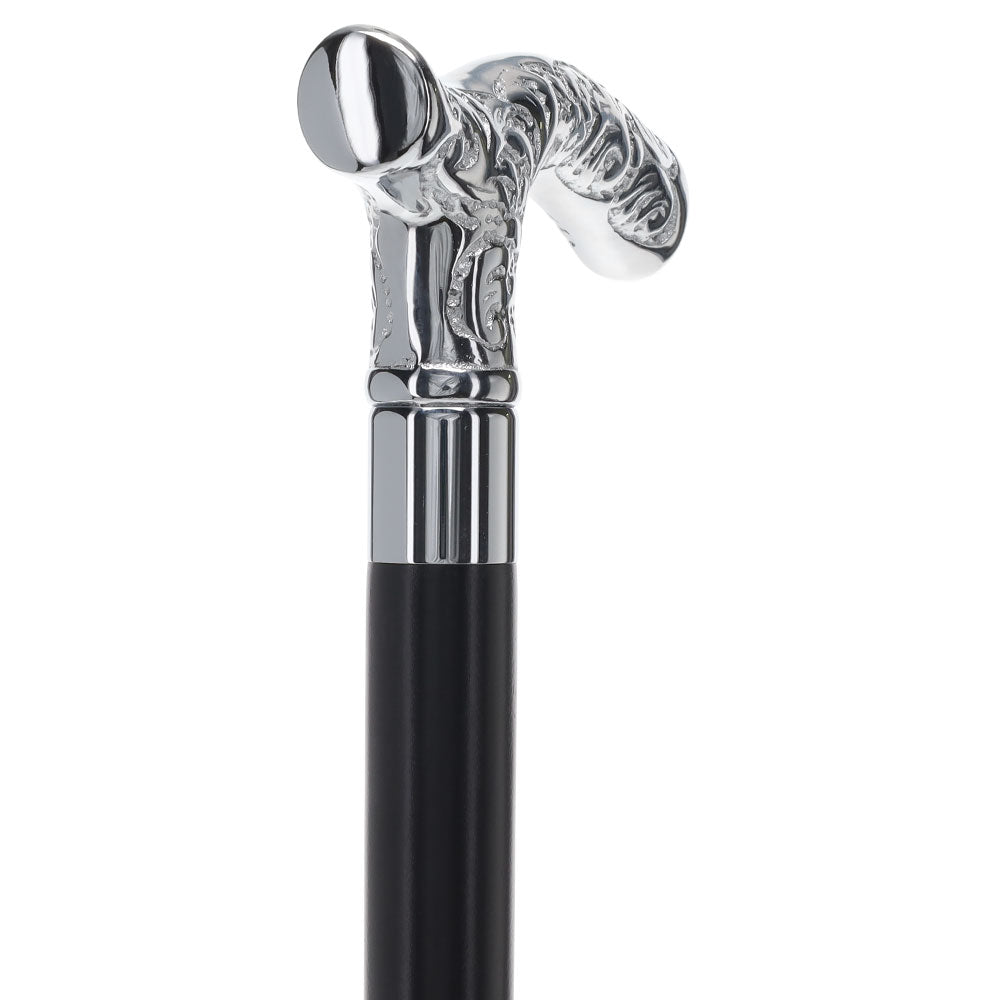 Premium Chrome Brass Flask Cane: Fritz & Wood Shaft Hidden Flask