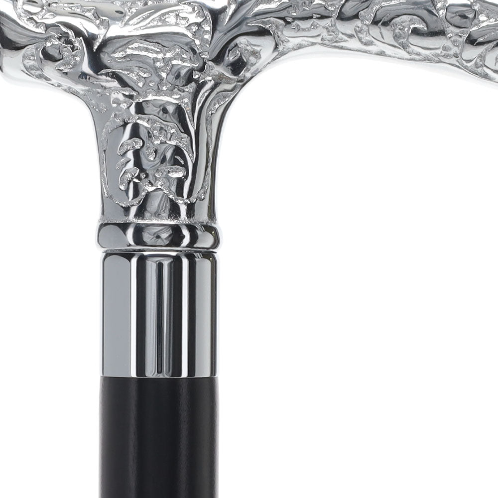 Premium Chrome Brass Flask Cane: Fritz & Wood Shaft Hidden Flask