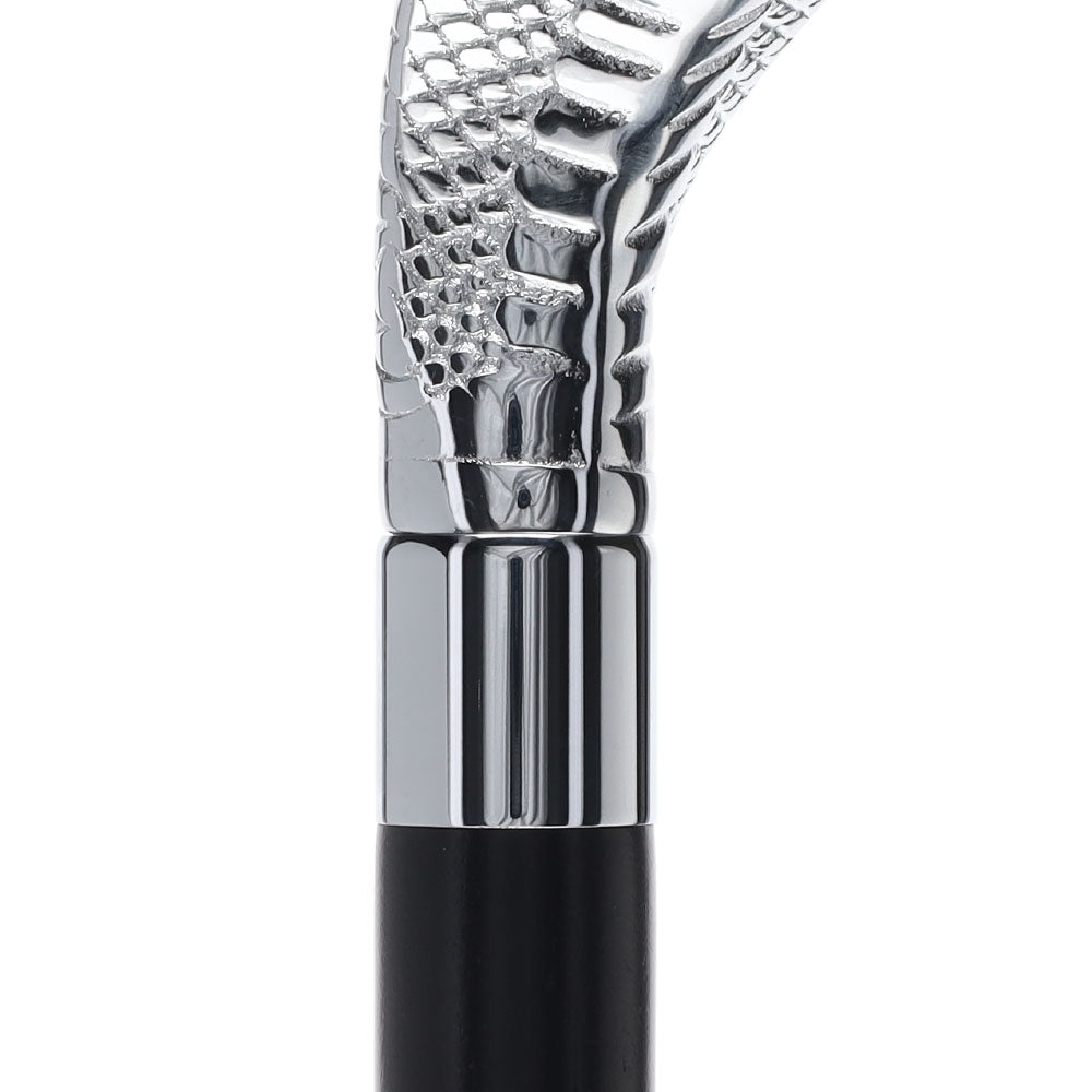 Snake Premium Chrome Brass Flask Cane: Wood Shaft Hidden Flask