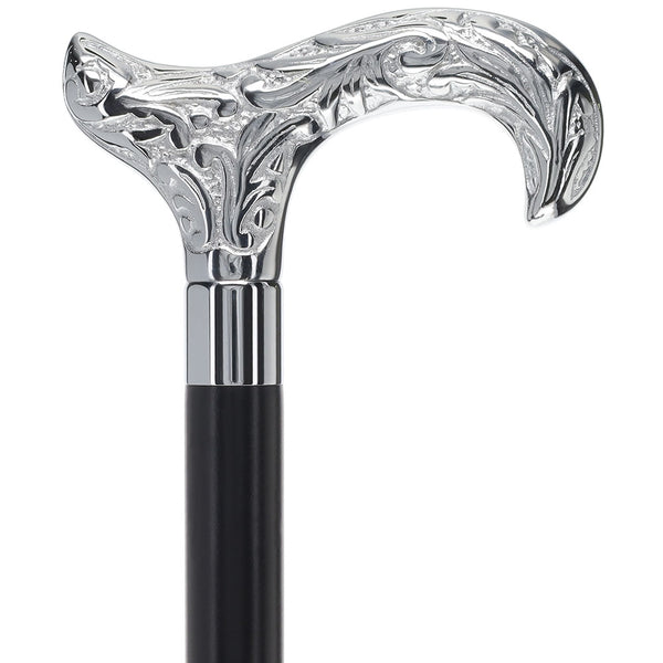 Classic Chrome Derby Handle Walking Flask Cane with Wooden Shaft