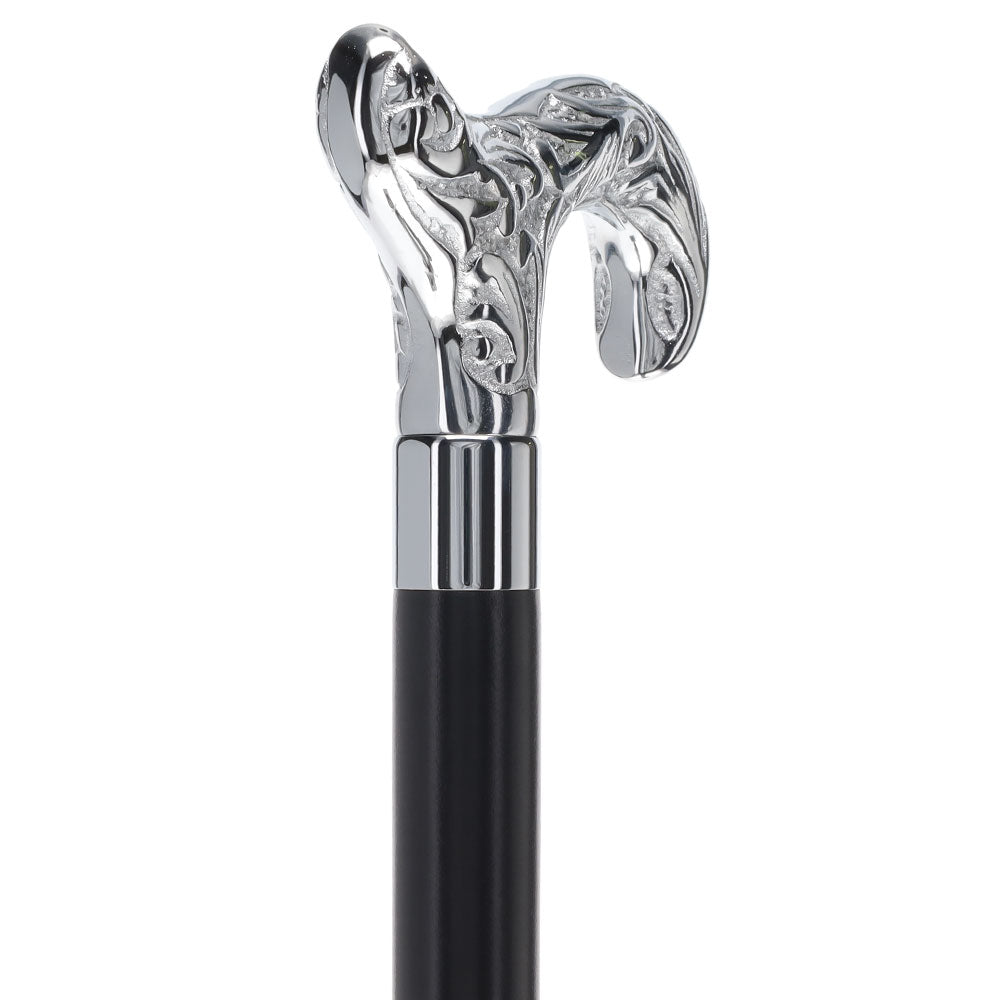 Derby Premium Chrome Brass Flask Cane: Wood Shaft Hidden Flask